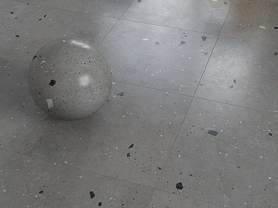 Gray Glossy Floor Tiles With Black And White Specks And Sphere Decoration 3d model