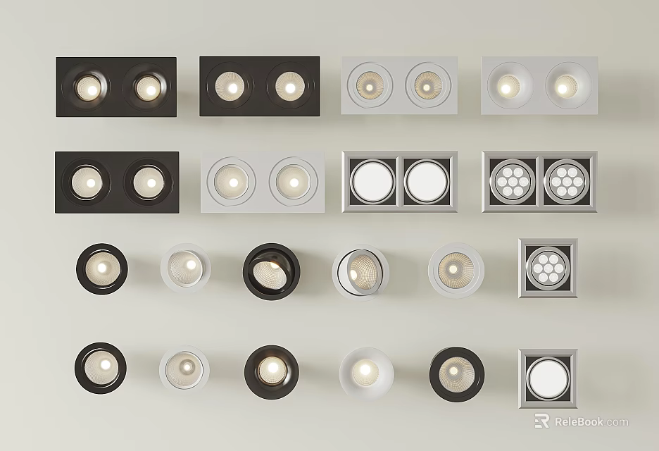 Various Modern Designs Colors and Black White Styles of Downlights and Spotlights for Home Lighting 3d model 