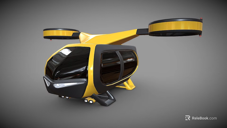 Modern Yellow And Black Fighter Jet With Streamlined Body Futuristic Rotors And Cockpit 3d model 