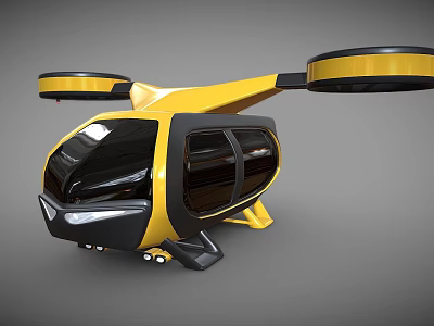 Modern Yellow And Black Fighter Jet With Streamlined Body Futuristic Rotors And Cockpit 3d model