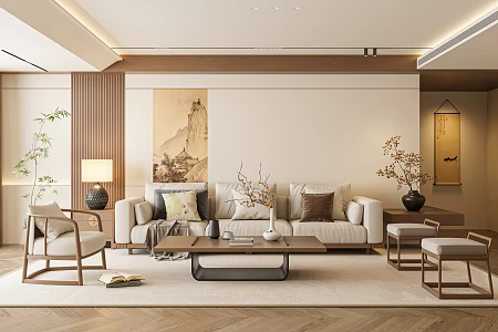New Chinese-style Home Living Room Multi-person Sofa Coffee Table Chair 3d model