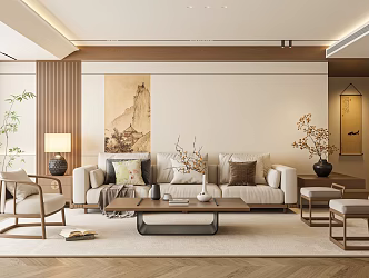 New Chinese-style Home Living Room Multi-person Sofa Coffee Table Chair 3d model