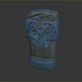 Scenic Natural Landscape With Weathered Ancient Stone Sculpture Carved Human Face And Mossy Base
