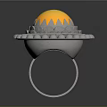 Elegant Silver Ring Featuring Spherical Yellow Gemstone and Surrounding Round Bead Decorations on Intricate Base