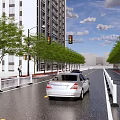 Urban Road Facilities Featuring Traffic Lights Guardrails Trees Buildings And Vehicles