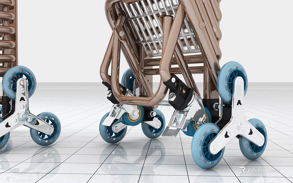 Modern Public Shopping Carts With Brown Frame And Blue Wheels Design 3d model 