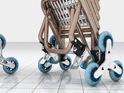 Modern Public Shopping Carts With Brown Frame And Blue Wheels Design 3d model