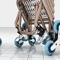 Modern Public Shopping Carts With Brown Frame And Blue Wheels Design
