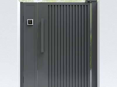 Gray Modern Double Door With Vertical Slats And Security Camera Design 3d model