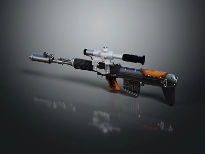Modern Tactical Rifle With Scope Silencer Metal And Wooden Components Design 3d model