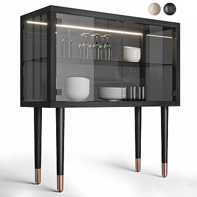 Modern Sideboard With Glass Doors And Storage For Glasses Bowls Plates 3d model