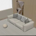 Modern White Sectional Sofa with Gray Cushions in Interior with Abstract Painting and Blinds