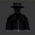 Wide Brimmed Gray Hat And Fringed Cloak With Stitched Fabric Design