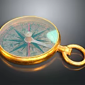 Vintage Compass With Golden Case Detailed Dial Red Needle And Metal Ring