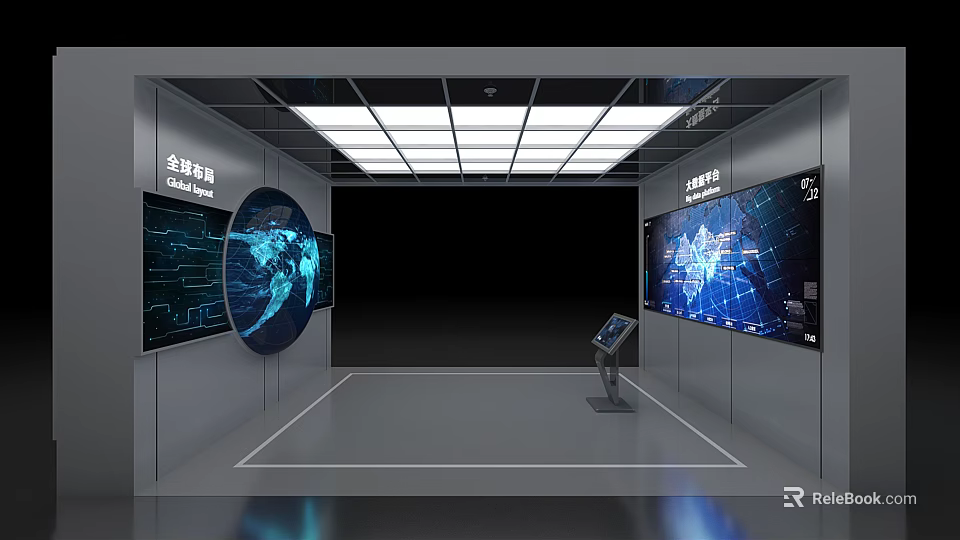Modern Exhibition Hall Featuring Holographic Projection Interactive Equipment Digital Screens And Data Visualization 3d model 