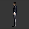 Man In Gray Suit With Red Tie Standing With Arms Outstretched On Solid Background 3d model
