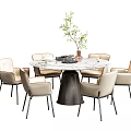 Stylish Dining Table Set With Marble Tabletop Metal Base Chairs And Green Plant 3d model