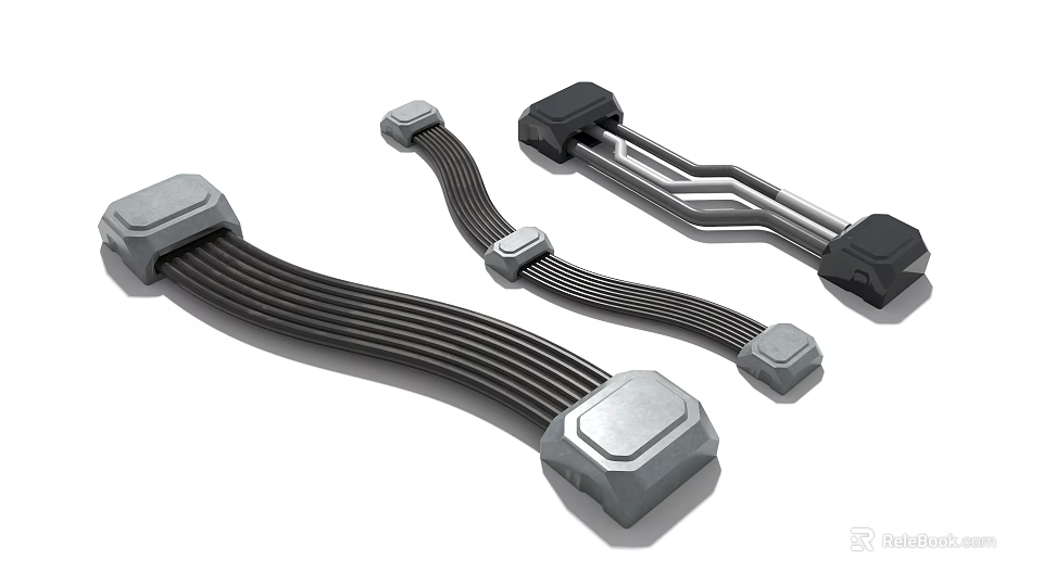 Industrial Equipment Cable Assemblies With Black Cables And Gray Metal Connectors 3d model 