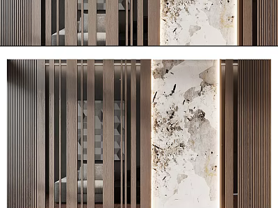 Stylish Modern Background Wall Design With Wooden Stripes And Artistic Texture For Interior Decor 3d model