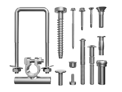 Assorted Stainless Steel Hardware Fasteners Including Screws Bolts Nuts U Bolts And Clamps 3d model