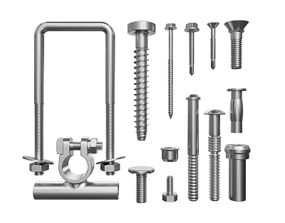 Assorted Stainless Steel Hardware Fasteners Including Screws Bolts Nuts U Bolts And Clamps 3d model