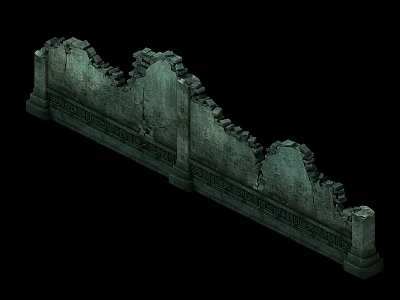 Ancient Stone Wall With Broken Edges Carved Patterns And Historic Structure 3d model