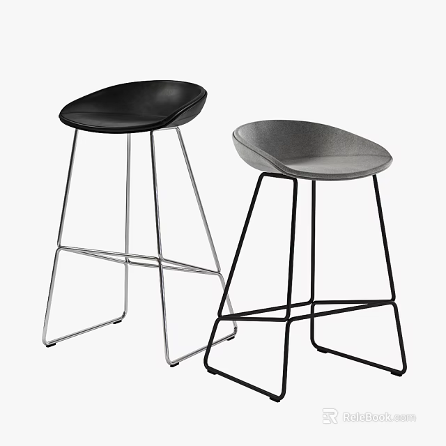 Modern Black and Gray Bar Stools with Metal Legs in Minimalist Design 3d model 
