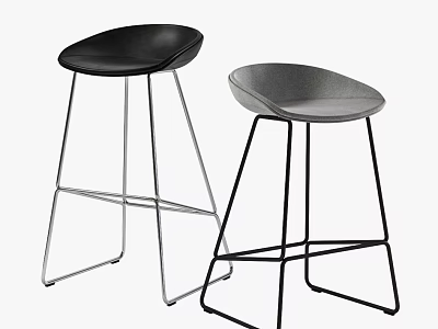 Modern Black and Gray Bar Stools with Metal Legs in Minimalist Design 3d model