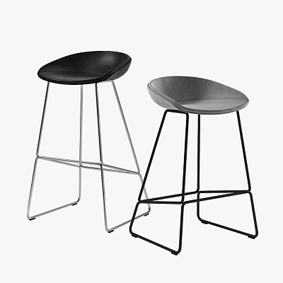 Modern Black and Gray Bar Stools with Metal Legs in Minimalist Design 3d model
