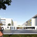 Modern School Buildings With White Exterior Contemporary Design Entrance Area And Green Surroundings