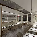 Traditional Chinese Restaurant Interior With Wooden Tables And Decorative Elements