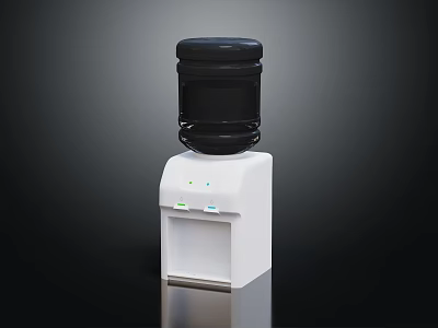 Modern Daily Use Water Dispenser With Black Bottle White Body And Control Buttons 3d model