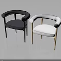 Set Of Two Modern Navy Blue And White Armchairs With Dark And Light Wood Legs