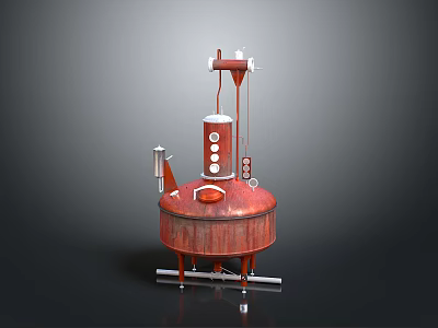 Red Industrial Distillation Equipment With Vertical Pipes And Cylindrical Tank Structure 3d model