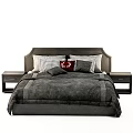 Stylish Modern Double Bed Setup With Headboard Pillows Bedspread And Nightstand 3d model