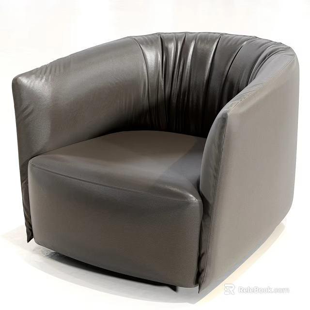 Modern Dark Gray Leather Single Sofa With Curved Arms And Plush Seat 3d model 
