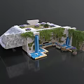 Modern Rocky Architectural Design With Rooftop Plants Waterfalls Pools And Seating Areas