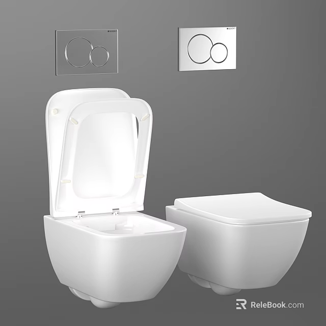 Modern White Toilets With Open Lid Closed Lid And Flush Button Panel 3d model