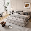 Modern Bedroom With Double Bed Pillows Nightstands And Area Rug