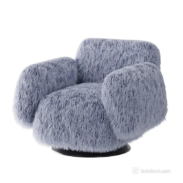 Cozy Fluffy Light Gray Single Sofa With Swivel Base And Armrests 3d model 