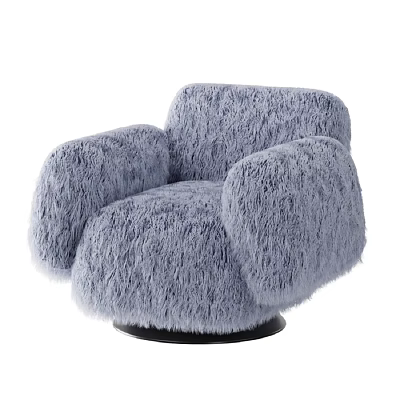 Cozy Fluffy Light Gray Single Sofa With Swivel Base And Armrests 3d model