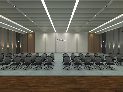 Modern Conference Room Interior With Arranged Black Office Chairs And Meeting Wall 3d model