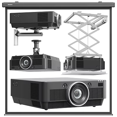 Professional Projection Monitoring Systems with Adjustable Mounts and High Definition Lenses 3d model