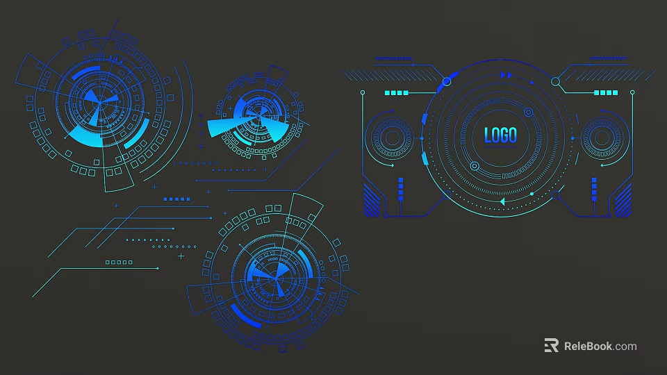 Advanced Commercial Equipment With Blue Light Tech Circular Interfaces And Gears 3d model 