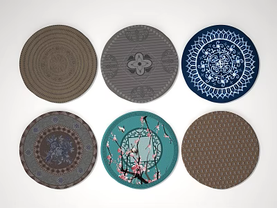 Vintage Round Carpet Chinese Shape Dark Creative Round Carpet 3d model