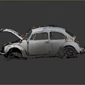 Vintage Volkswagen Beetle With Rusty Body Open Hood And Damaged Trunk