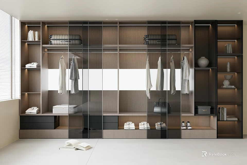 Modern Open Closet Interior Design With Hanging Rods Shelves And Storage 3d model 