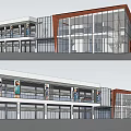 Modern Commercial Street With Contemporary Architecture Glass Facades Pedestrians Cars Street Lamps And Trees
