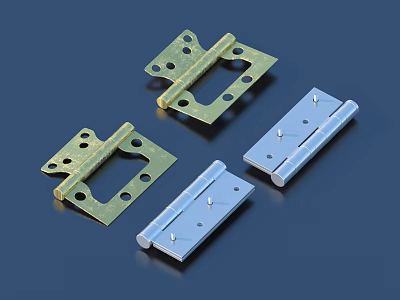Metal Hinges and Brackets Gold Silver Plated with Holes for Furniture Assembly 3d model