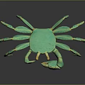 Detailed 3D Rendered Green Crab With Yellow Eyes And Reflection On Dark Background